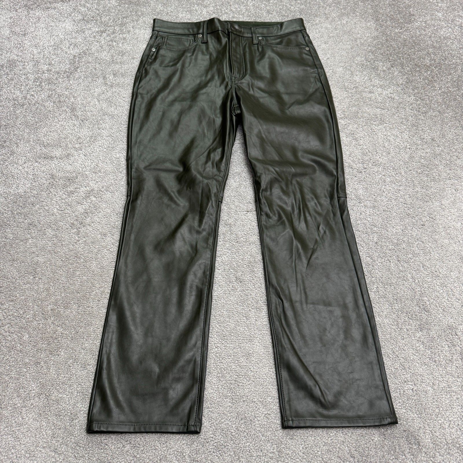 Vintage Gap Slim Pants Women 10/30 Green Faux Vegan Leather High Rise Zip Casual